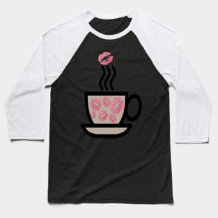 Coffee Lover Gifts, Cute Steaming Mug of Coffee with Pink Lips on Cup Baseball T-Shirt